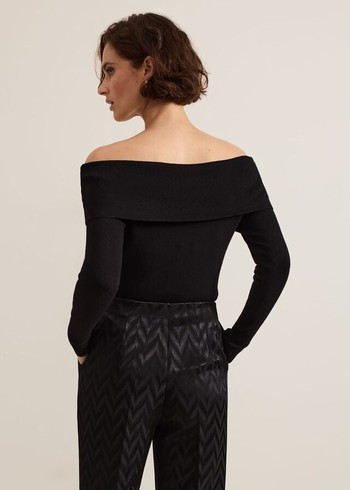 Phase Eight Nya Fine Bardot Knitwear Black Canada | UXBPJW-138